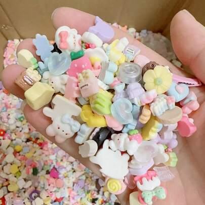 50/100pcs Cute Cartoon Resin Accessories, DIY Cream Gel Decorations, Hair Accessories, Phone Cases, Cups, Nail Stickers, Handmade Jewelry Supplies