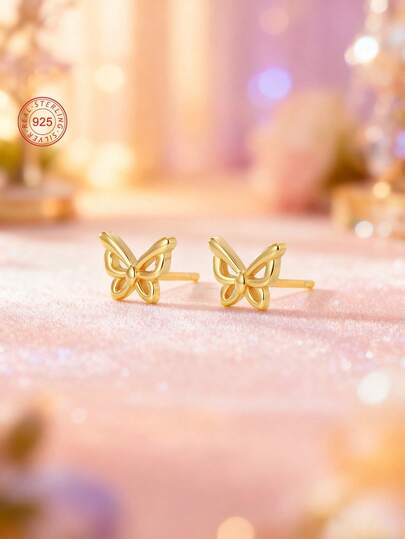Artepollo 1 pieza Pendientes de mariposa delicados hipoalergénicos de plata de ley 925, soñadores y lindos, con empaque de caja de regalo, adecuados para uso diario u ocasiones festivas, regalo para niñas, amigas, cumpleaños, Navidad, Año Nuevo