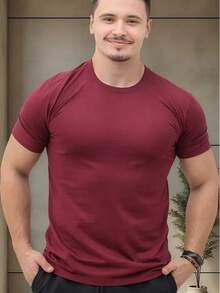 Men's Basic Plain T-Shirt, Premium 30.1 Cotton - Granate - Ver 1