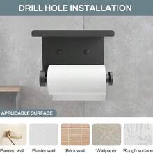 Toilet Paper Holder With Phone Shelf, Self Adhesive Aluminum Tissue Roll Dispenser For Mega Roll, Wall Mounted Toilet Paper Roll Holder For Bathroom - màu đen - Xem 6
