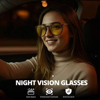 Gafas de conducción nocturna para mujeres y hombres con lentes redondas amarillas para la noche, antirreflejo y polarizadas para conducir con lluvia y niebla
