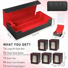 Magnetic Card Deck Box For TCG Storage, Holds 100 Double-Sleeved Cards - Black & Red - View 11