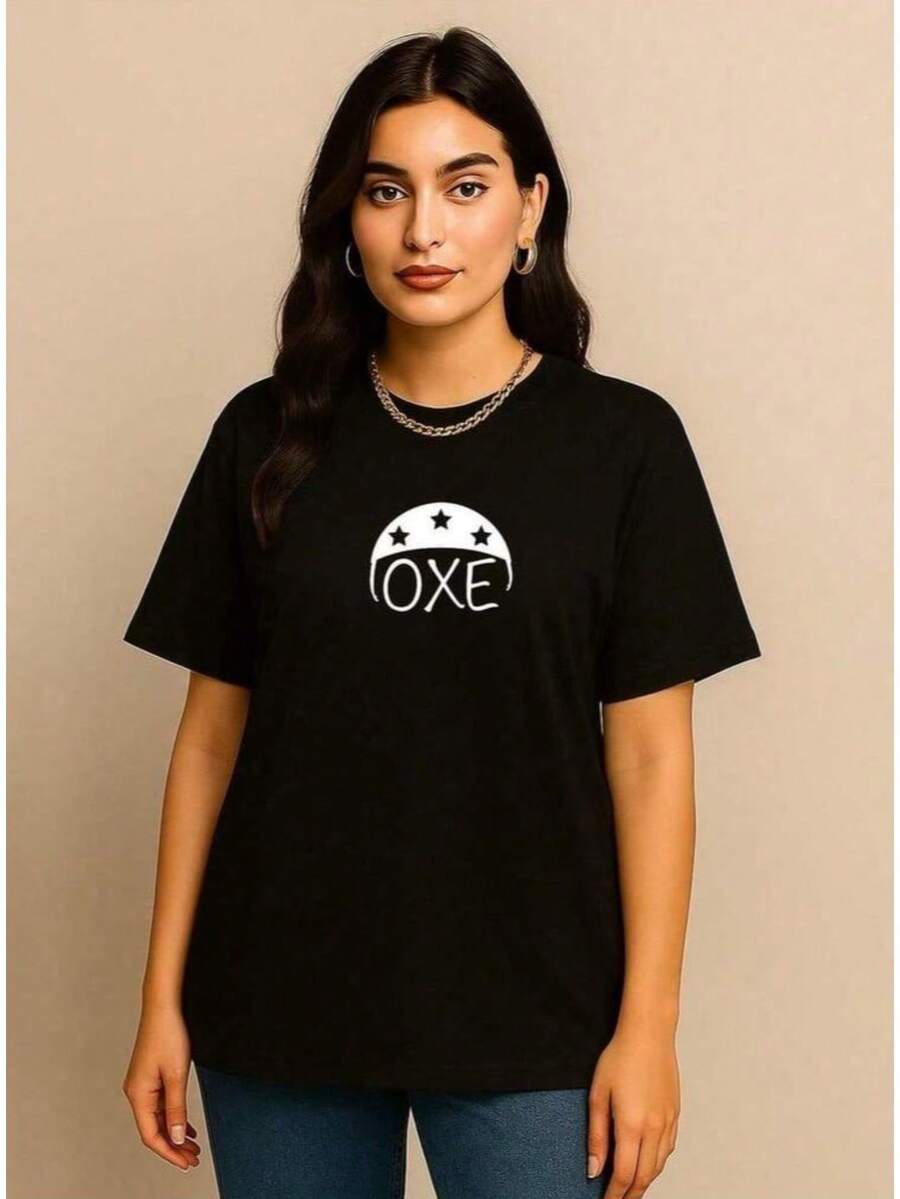 Women's T-Shirt Printed Oxe Cangaço Northeastern Expressions 100% Cotton Casual - 黑色 - 查看 1