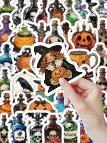 Witchcraft Potion Stickers, 50 Pcs Mystical Halloween Collection With Cauldron & Haunted House Motifs, Sunscreen Reusable HD Vinyl For Occult Style