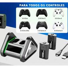 Carregador Duplo Compatível com  Xbx Series e Xbx One C/ 2 Baterias - Preto - Visão 8