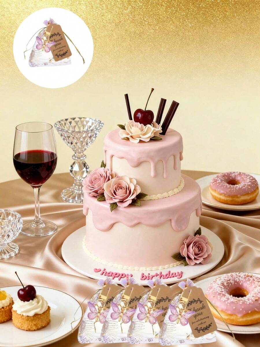 18/36pcs Butterfly Keychain Gift Set, Acrylic Purple Keychains, Thank You Cards And Drawstring Bags, Suitable For Birthday, Wedding, Holiday Party, Valentine's Day, Gifts For Coworkers, Friends And Family, Party Decorations