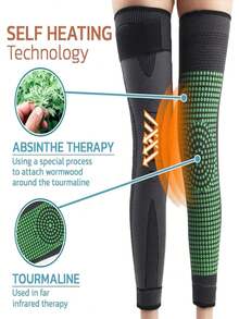 A Pair,Self-Heating Knee Braces With Acupressure Massage And Shaping Functions, Equipped With Non-Slip Straps And Full-Length Compression Leg Sleeves. Suitable For Winter Use; Suitable For Sports Such As Basketball And Cycling; Unisex, Size L. - L: 18,1"-20,4" 46cm-51cm - Xem 3