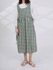 Apron, Round Neck, Length Adjustable, Side Fork, Large And Diverse System, Two Pockets, Kitchen, Housework,Garden, Handmade - Green - View 2