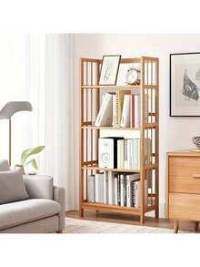 Senmeo Bamboo Bookshelf With Adjustable Shelves, Narrow 4 Or 5 Tier Wooden Bookcase, Natural Storage Shelf Organizer For Small Spaces, Bedroom, Living Room, Home Office, Standing Shelf, Shelf Organizer And Storage, Storage And Organization, Book Shelve, Shelve For Storage, Storage Shelve, Standing Shelf - 5層 - 查看 3