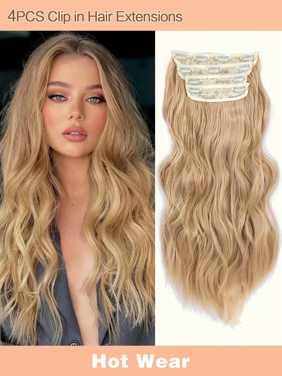 20inch Hair Extensions Clip In, 4PCS Wavy Hair Extension, Beach Blonde Hair Extensions For Women - Vàng lanh - Xem 1