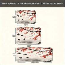 1PC Rectangula Floor Mat--East Asian Sumi-E Ink Painting Plum Blossom Birds Non-Slip Floor Mat, Black Branches Red Flowers With Birds Design, Soft Gray White Mist Background, Spring/Winter  Lively Decorative Rug For Living Room Bedroom--Flannel,  MatSoft, Comfortable And Easy To Clean, Suitable For Hallway Bathroom, Bedroom, Kitchen, Porch, Laundry Room, RV Outdoor Decoration Holiday Decoration Four Sizes Available Door Decor Decorations For Home - Black - View 3