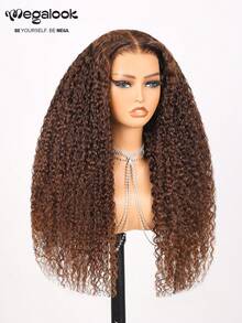 MEGALOOK 6"X5" Deep Wave 100% Human Hair Pre-Cut Lace Wig, 180% Density, Easy To Wear, Transparent Lace Closure Wig, Pre-Plucked Natural Hairline, #4 Chocolate Brown Wig - S4 - View 4