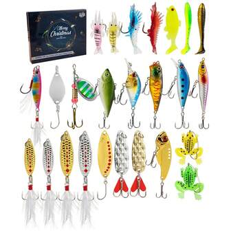 24件套圣诞主题钓鱼饵套装，圣诞节生日礼物，钓鱼爱好者的理想户外装备