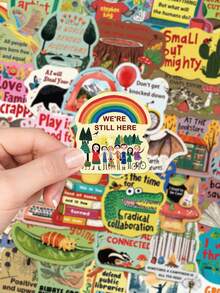 50pcs Cartoon Inspirational Phrase Sticker Cute Animals Decals For Laptop Guitar Skateboard Stationery Diary Phone Sticker - Multicolor - View 4