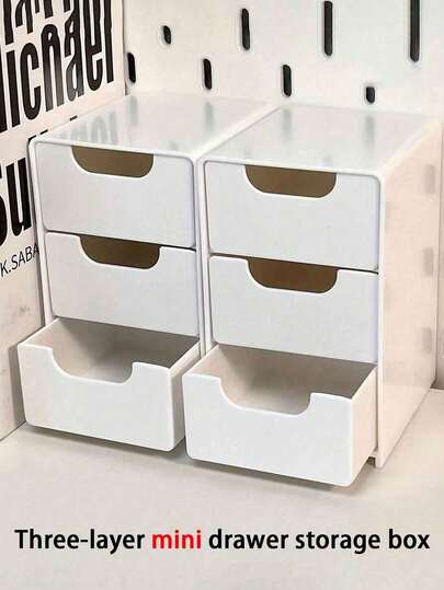 1 件“迷你”ABS 塑料三层桌面收纳盒，可用于存放珠宝、发饰、耳环等小物件、家具用品，适用于办公室、书房、卧室、浴室办公室收纳盒、珠宝收纳盒、抽屉式化妆品收纳盒 - 秋季卧室装饰