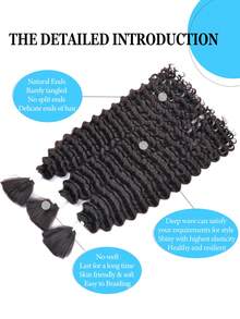 20 Inch Braided Hair Extension, Bohemian Style Braid, Mixed Hair, Deep Wavy Curly Hair Bun, Hair Piece, Fluffy Natural Wavy Curly Hair, Real Human Hair, Straightenable, Restyling, Seamless, Natural Black Brown Curly Hair, Suitable For Women Daily Use, #4 - S4 - View 9