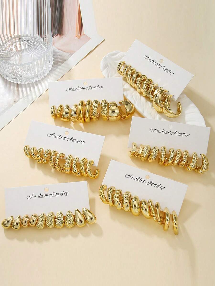 1-10 paires assorties au hasard de boucles d'oreilles mode exagérées en goutte d'eau électroplaquée, lettre, pièce de monnaie vintage, géométrique, acrylique. Boîte aveugle de combinaison, convient pour les femmes, la fête des mères, la Saint-Valentin, Noël, le Nouvel An, le port quotidien - Multicolore - Voir 1