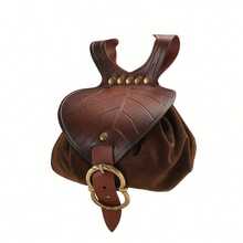 Medieval Renaissance Festival Synthetic Leather Coin Purse Fanny Pack, Leaf Waist Bag Portable Pouch With Drawstring, Vintage Belt Bag Suitable For LARP Ren Faire Halloween Costume Accessories - B - View 2