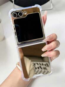 Luxury Make Up Mirror Case Compatible With Samsung Galaxy Z Flip7 Z Flip6 Z Flip 5 4 3 Flip4 Flip3 Flip5 Z Flip 3 4 5 Shockproof Corner Hard Anti-Drop Cover - Gold - View 3