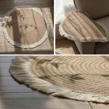 1 pièce Tapis rond tressé fait main nordique, lavable pour la chambre à coucher, la coiffeuse - Nude - Voir 1