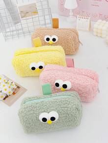 1pc Cute Funny Expression Stationery Storage Bag, Creative Cartoon Zipper Pencil Case, Plush Cosmetic Bag With Eyes, Adorable Furry Pen Pouch, Portable Makeup Bag, Office Desk Organizer, Back To School Gift - Multicolor - View 1