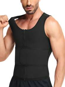 Mens Fitness Sauna Sweat Suit Vest Shapewear Waist Trainer Trimmer Thermo Heat Trapping Belly Abdomen Compression Fat Burner Slimming Firm Tummy Control Tank Top Body Shaper Shirts Zipper Girdle Corset Sports Gym - 黑色 - 查看 11