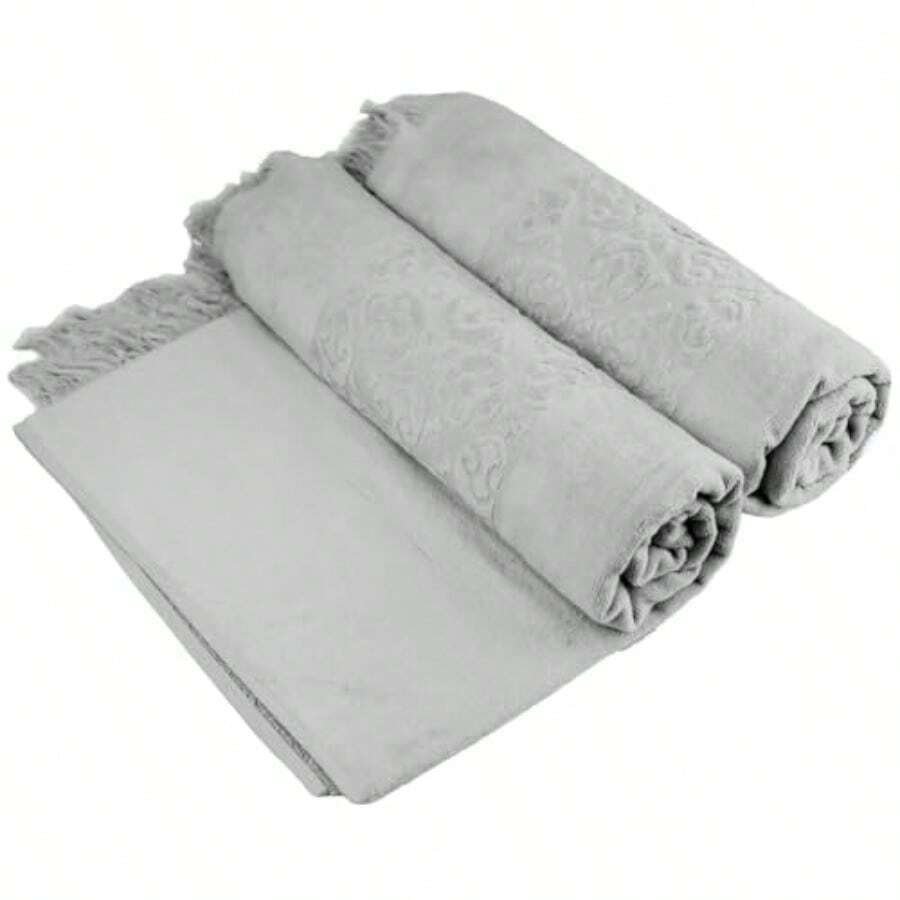 Ramesses 100% Cotton Jacquard Velour Fringed Bath Towels 2Pieces Silver - Silver - View 1