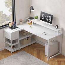 Tribesigns L Shaped Desk With Drawers And Storage Shelves, Home Office L Corner Desk With Monitor Stand, 55" X 24" Desktop Computer Desk, Gaming Desk Study Desk For Small Space - 白色 - 查看 5
