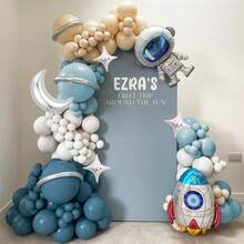 Space Rocket Astronaut Theme Party Vintage Navy Blue Gray Teal Beige Latex Balloon Garland Wreath Set For 1-9 Years Old Birthday Christening Party Decoration Accessories - Apricot - View 11