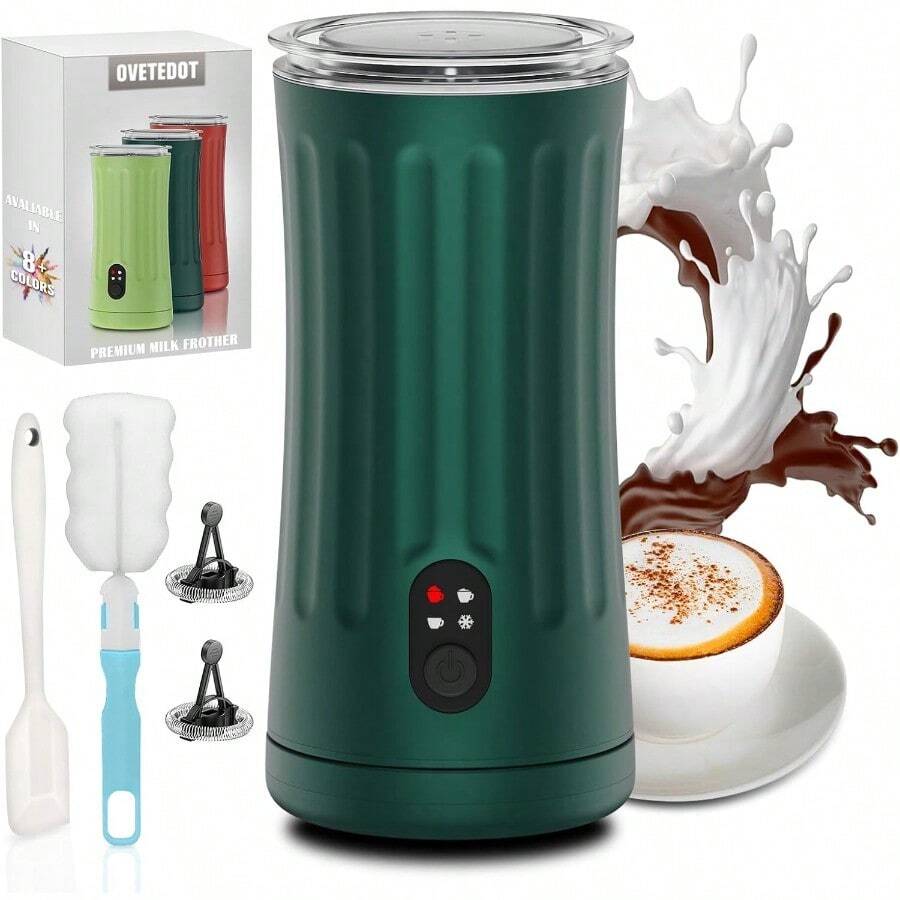 4-In-1 Electric Milk Frother And Steamer For Coffee Latte Cappuccino Macchiato Hot Chocolate Automatic Hot And Cold Foam Maker With Milk Warmer Ideal For Home And Office Use In Morning Beverages Preparation Dark Green Design - 深綠色 - 查看 1