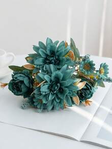 1/3/80件人造玫瑰花束、刺繡球、牡丹混搭花卉、新娘花束、婚禮裝飾、DIY花環材料、生日派對裝飾材料、家居餐廳、客廳、花瓶、戶外花園、秋季裝飾、情人節、新年禮物 - 藍色 - 查看 4