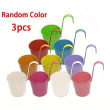 1/3/5/10个装，彩色悬挂式水桶，带可拆卸手柄的栏杆花盆，小型金属花盆，适用于花园、厨房的多功能迷你储物桶，带排水孔，悬挂式铁桶，收纳整理，家居装饰，房间装饰，实用置物架（颜色随机） - 彩色 - 查看 12