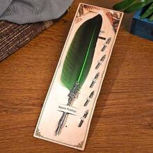 Vintage European-Style Feather Dip Pen – Natural Goose Feathers, Medium Tip, Metal Casing With Exquisite Design, Screw-Top Pen Cap, Water-Resistant And Quick-Drying, And Stain-Resistant, Smooth Writing And Comfortable Grip, Durable And Long-Lasting, Suitable For Artistic Creation And Writing, Back-To-School Season School Supplies - Multicolor - View 7