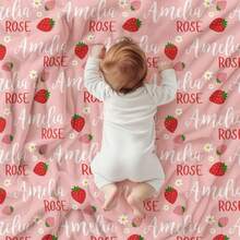 Personalized Strawberry Blanket, Custom Name Blanket, Pink Baby Shower Gift, Personalized Soft Fleece Blanket - Multicolor - View 2