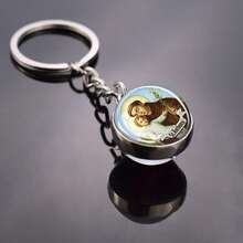 1 pieza Llavero de bola de cristal cristiana con las imágenes de San Antonio, San Miguel, San Francisco y Santa Teresa, joyería de la suerte para regalo del Día de San Patricio