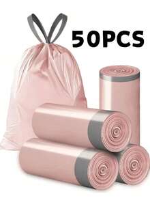 100 piezas Bolsas de basura con cordón gruesas y duraderas - Bolsas de basura de polietileno portátiles y gruesas, adecuadas para cocina, baño, dormitorio y sala de estar, organización del hogar | Diseño de moda | Cierre con cordón, con dispensador de bolsas de basura - Multicolor - Ver 2