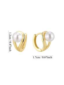 Artepollo 925 Sterling Silver Pearl Earrings, 14K Gold Plated Elegant Hoop Earrings, Hypoallergenic & Tarnish Resistant, Lightweight, Gold Jewelry, Gift Box Packaging, Birthday Gift For Her