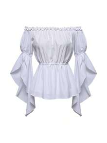 COS Halloween Cosplay Costumes 2025 Women's Fashion Ruffled Top Off Shoulder Short Sleeves Stage Outfit - 2521705 Off-the-shoulder White Blouse - View 1
