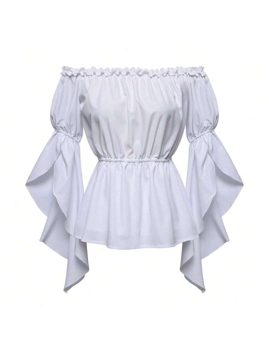 COS Halloween Cosplay Costumes 2025 Women's Fashion Ruffled Top Off Shoulder Short Sleeves Stage Outfit - 2521705 Off-the-shoulder White Blouse - View 1