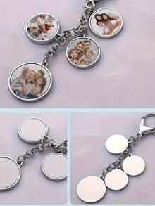 1pc Customized Photo Keychain With 4-Photo Round Frame And Rhinestone Tray - Personalized Gift For Father's Day, Graduation, Thanksgiving - Metal Lobster Clasp Key Ring, Suitable As Gift For Family And Friends, Decorative Accessory, Elegant Design, Well-Crafted - Multicolor - View 3