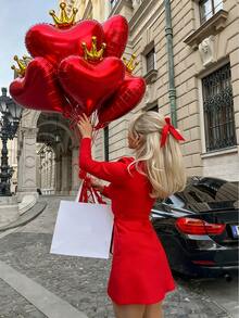 4/6pcs Crown & Heart Shaped Balloons, 19inch Floatable, Red Heart Balloons, Suitable For Wedding Decor, Valentine's Day, Proposal, Date Photography, Indoor/Outdoor Decoration, Bridal Shower, Birthday - Multicolor - View 6