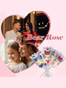 可爱、浪漫又充满创意的情人节礼物——小熊造型香皂花人造玫瑰花束，送给另一半/妻子/女友的完美情人节礼物。也适合作为情人节/母亲节/毕业礼物/感谢礼物。 - 彩色 - 查看 7