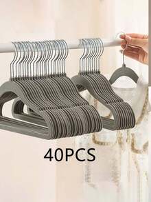 10/20/30/40pcs Baby Flocked Hangers Non-Slip Plastic Baby Home Hangers No-Mark Non-Slip Multi-Functional Children's Hangers Storage Hangers Flocked Hangers Beige - Multicolor - View 15