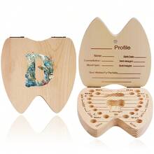 Wooden Teeth Box Tooth Storage Holder Replacement Teeth Collection Organizer Fairy-Themed Design Tooth Information Recordhood Growth Keepsake Christmas & Birthday Gifts For Initial Name 26 Letters Pattern - Yellow - View 7