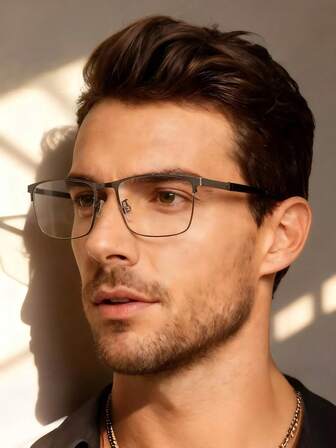 2 st/1 st herrglasögon med full båge i metall och transparenta linser, minimalistiska och platta glasögon för företag, casual och affärsmässigt