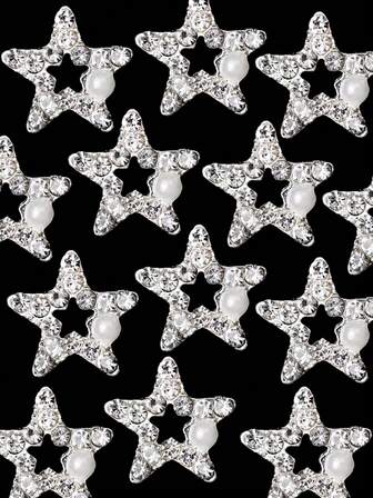 20 Peças Novo Conjunto de Joias de Unha de Estilo Y2K em Metal Prateado com Strass e Pérola em Formato de Pentagrama, Muito Charmoso Conjunto de Patches Decorativos de Liga de Pentagrama 3D para Unhas, Acessórios Decorativos Artesanais DIY, Joias Decorativas Feitas à Mão 3D, Strass de Unha e Joias Decorativas, Presentes de Feriado