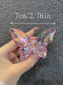 2个/1个女士白色和粉色水晶蝴蝶发夹，时尚简约渐变发饰，适合日常佩戴、洗脸、化妆、搭配服装，爪夹，发爪，发夹，发饰，时尚发夹，夏季穿搭 - 彩色 - 查看 3