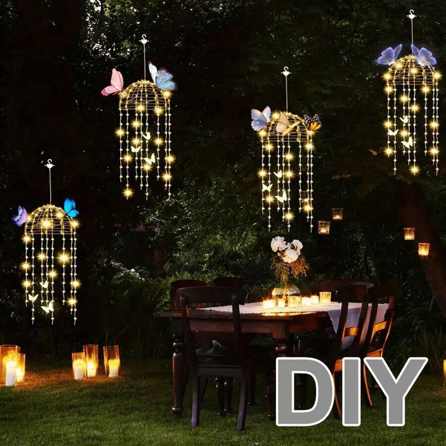 1 Piece With 4 Solar Jellyfish LED Line Lights, Line Hanging Anemone Lights, 8 Modes, IP65, Warm And White, Outdoor Home Wedding Party Decorations, Create Atmosphere For Patio, Bars And Events, Holiday Decorative Lights | Spotlight Christmas Halloween Decoration - Nhiều màu - Xem 1
