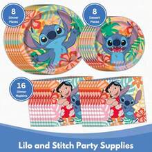 TYUI Stitch Birthday Party Decorations - Lilo And Stitch Plates And Napkins - 8 Dinner And 8 Cake Plates 16 Napkins - Party Supplies - Officially Licensed - 彩色 - 查看 2