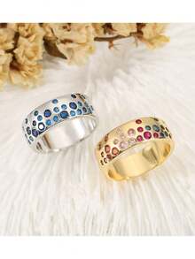 1枚皇家风格法式复古彩色锆石戒指 - 小巧精致的设计，奢华优雅的指环饰品，适合日常佩戴，男女皆宜。 - 銀色 - 查看 7